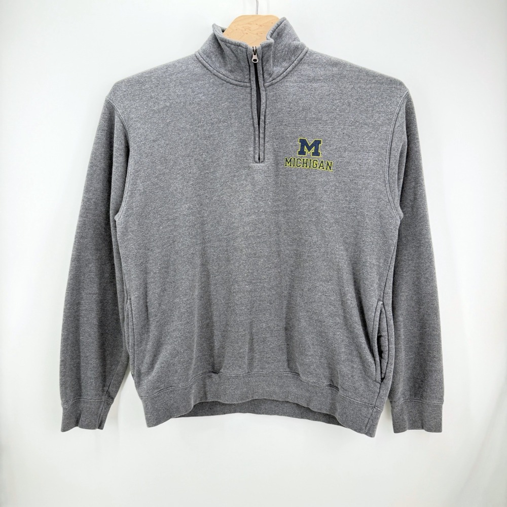 Gear For Sports Michigan Pullover Mens XL Grey Quarter Zip Big Cotton Fleece‎